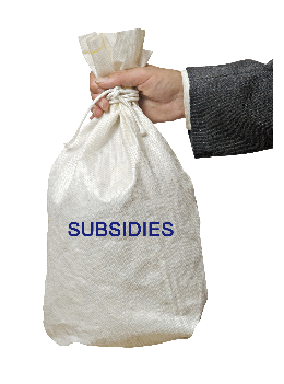 "Image of a bag labeled subsidies"